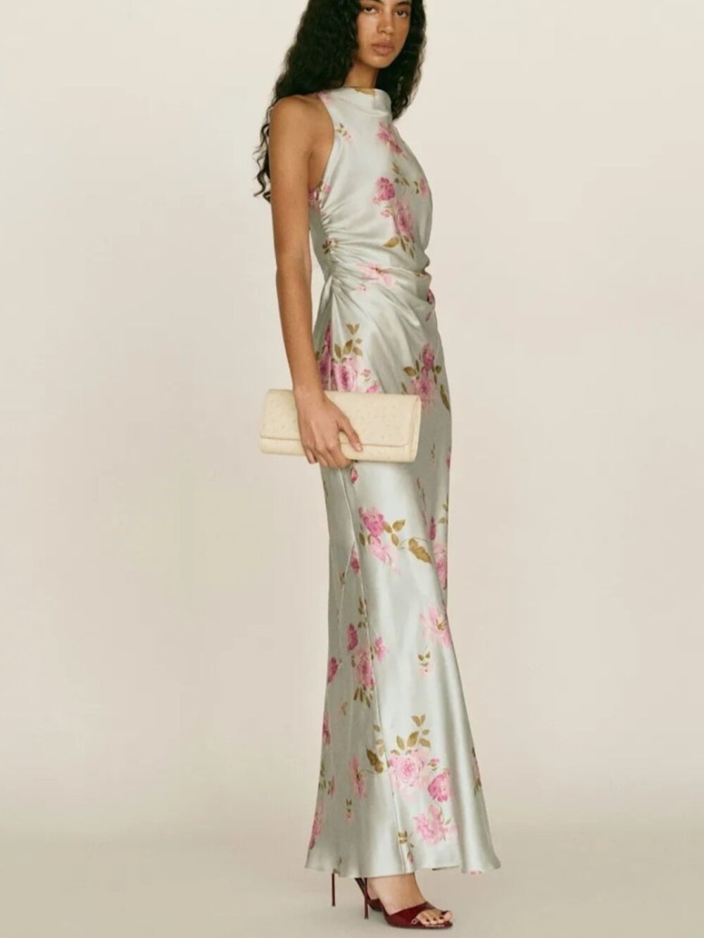 NEW Reformation Anaiis Long Silk Backless Dress Windswept Blue Floral US 6 UK10